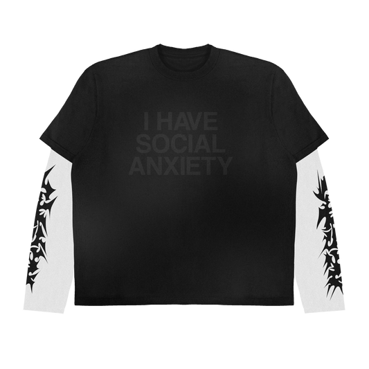 BLACK SOCIAL ANXIETY DOUBLE LAYERED TEE [PREORDER]