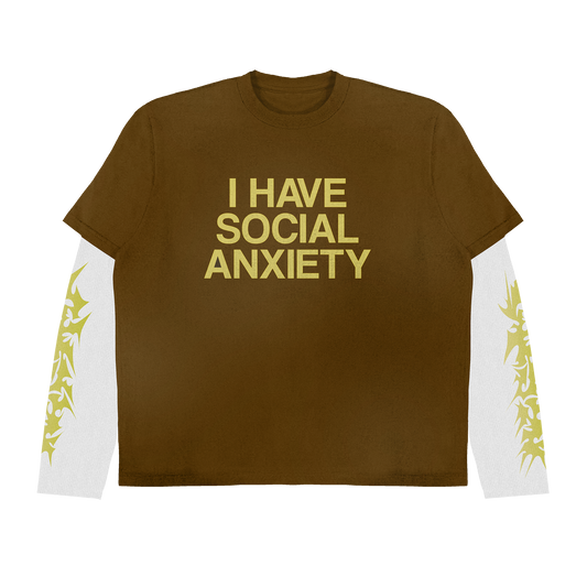 BROWN SOCIAL ANXIETY DOUBLE LAYERED TEE [PREMADE READY TO SHIP]