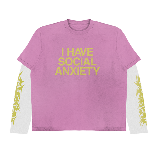 PINK SOCIAL ANXIETY DOUBLE LAYERED TEE [PREMADE READY TO SHIP]