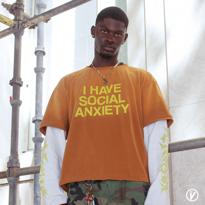 BROWN SOCIAL ANXIETY DOUBLE LAYERED TEE *PREORDER*